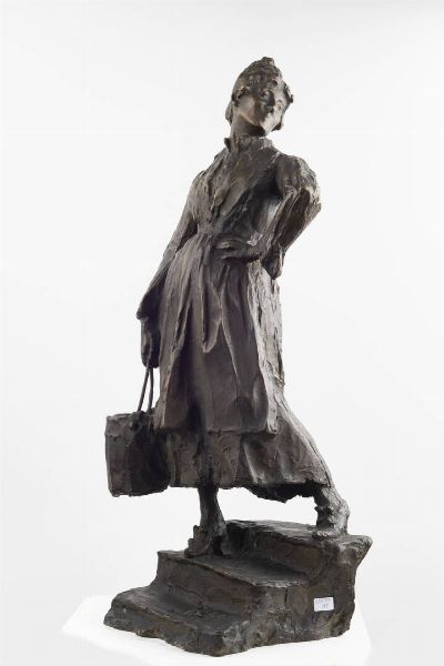 ERNESTO BAZZARO Milano 1859 - 1937 : Donna con secchio  - Asta Asta 178: Asta di sculture - Associazione Nazionale - Case d'Asta italiane