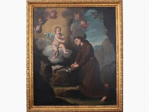 Scuola emiliana del XVIII secolo - Apparizione di Ges Bambino a Sant'Antonio