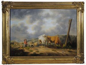 Scuola tedesca della fine del XIX secolo - Paesaggi con pastori e armenti
