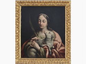 Scuola fiorentina del XVII secolo : Sant'Agnese  - Asta Arredi e Dipinti di Palazzo al Bosco - Associazione Nazionale - Case d'Asta italiane