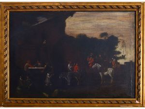 Scuola napoletana del XVII/XVIII secolo - Scena di genere con cavalieri