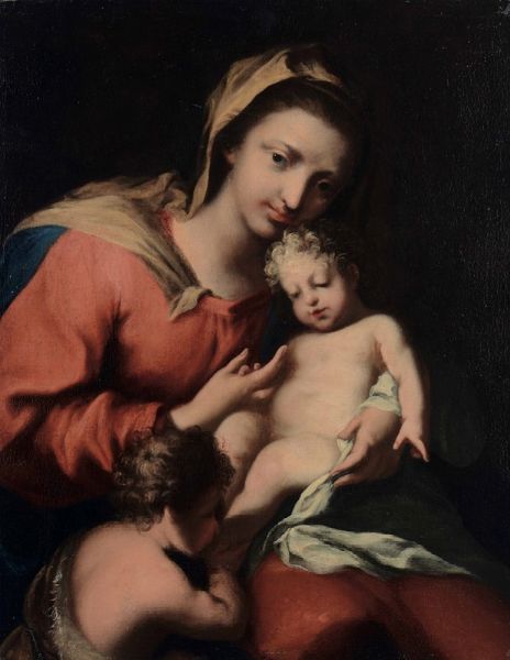 Amigoni Jacopo : Madonna col Bambino e San Giovannino  - Asta ASTA 0516 - IMPORTANTI DIPINTI ANTICHI - Associazione Nazionale - Case d'Asta italiane