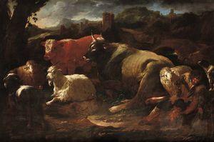 Roos, detto Rosa da Tivoli Philipp Peter - Paesaggio con animali e pastore