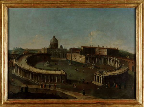 Veduta aerea del colonnato di San Pietro  - Asta ASTA 0484 - DIPINTI ANTICHI - Associazione Nazionale - Case d'Asta italiane