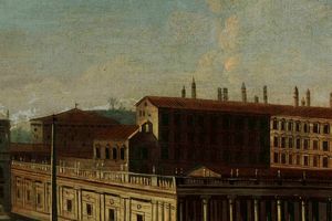 Veduta aerea del colonnato di San Pietro  - Asta ASTA 0484 - DIPINTI ANTICHI - Associazione Nazionale - Case d'Asta italiane