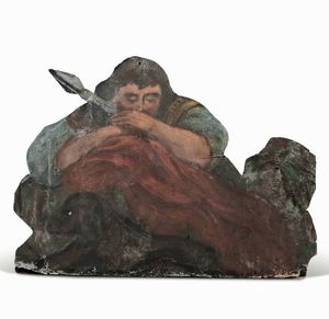 Gruppo di tre figure di centurioni, silhouette in tole-peinte, fine XIX secolo  - Asta ASTA 0493 - IMPORTANTI OPERE E ARREDI - Associazione Nazionale - Case d'Asta italiane