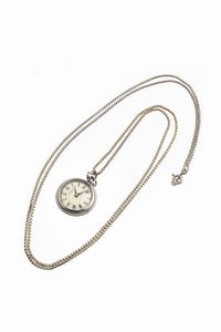 CATENA CON OROLOGIO - Peso Catena gr 21 8 in oro bianco  orologio da collo in oro bianco satinato  marca Berhwith (non funzionante)  [..]