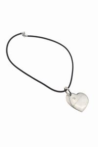 POMELLATO - Catena in cuoio con ciondolo a forma di cuore in argento 925/1000  firmato Pomellato  linea Dodo