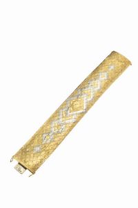 BRACCIALE - Peso gr 87 2 Lunghezza cm 19 in oro giallo e bianco  anni '50  lavorato a tessuto