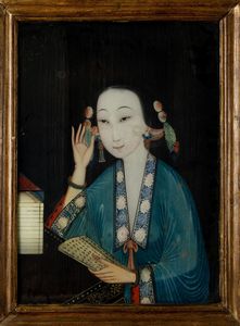 Arte Cinese - Due dipinti su vetro raffiguranti dame Cina, dinastia Qing, XIX secolo