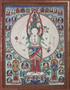 Arte Cinese - Thangka raffigurante AvalokiteshvaraTibet, XIX secolo