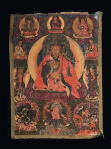 Arte Himalayana - Thangka raffigurante PadmasambhavaBhutan, XVIII-XIX secolo