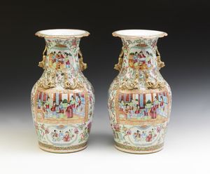 Arte Cinese - Coppia di vasi Canton in porcellana Cina, XIX secolo