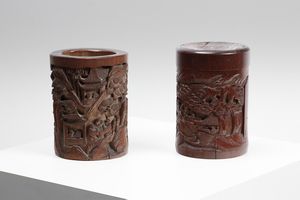 Arte Cinese - Portapennelli e scatola in legno Cina, XIX secolo
