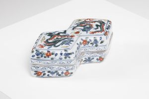Arte Cinese - Scatola wucai in porcellana Cina, XX secolo