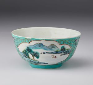 Arte Cinese - Coppa in porcellana con paesaggioCina, XX secolo