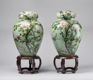 Arte Cinese - Coppia di potiches su sfondo celadon Cina, inizi XX secolo