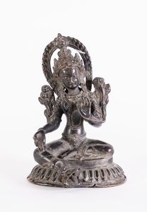 Arte Himalayana - Figura in bronzo raffigurante Tara VerdeNepal, XIX secolo