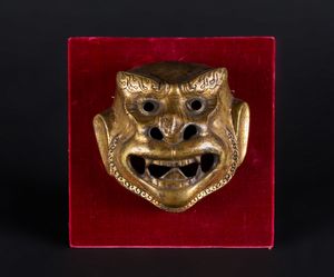Arte Himalayana - Maschera di Hanuman in rame dorato Tibet, inizi XX secolo