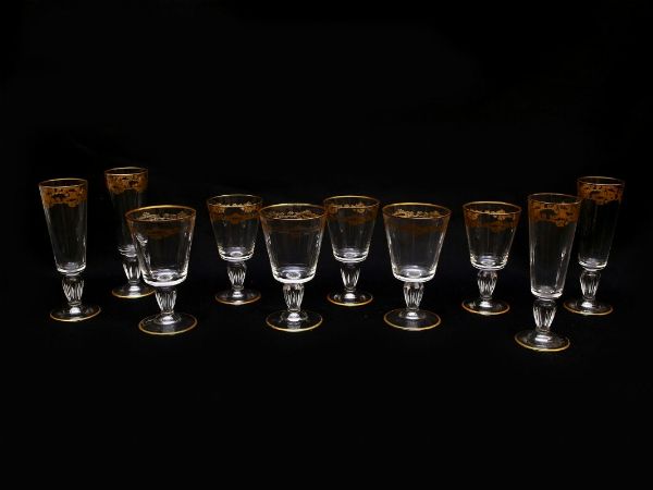 Servito di bicchieri in cristallo lumeggiati in oro  - Asta ASTA 0201 - La casa fiorentina del soprano Marcella Tassi - Associazione Nazionale - Case d'Asta italiane