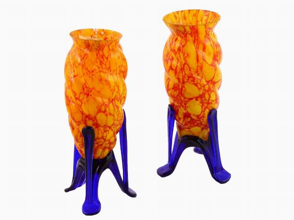 Due vasetti in vetro giallo arancio  - Asta Asta 202 - Only Glass - Associazione Nazionale - Case d'Asta italiane