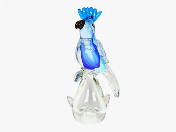 Pappagallo in vetro azzurro, blu e trasparente  - Asta Asta 202 - Only Glass - Associazione Nazionale - Case d'Asta italiane