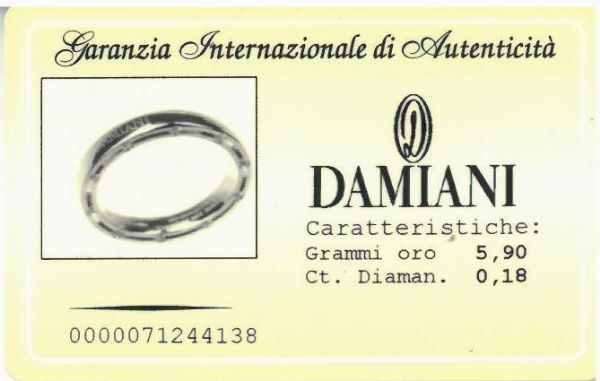 DAMIANI & BRAD PITT FEDE A FASCIA CON DIAMANTI  - Asta Gioielli - Associazione Nazionale - Case d'Asta italiane