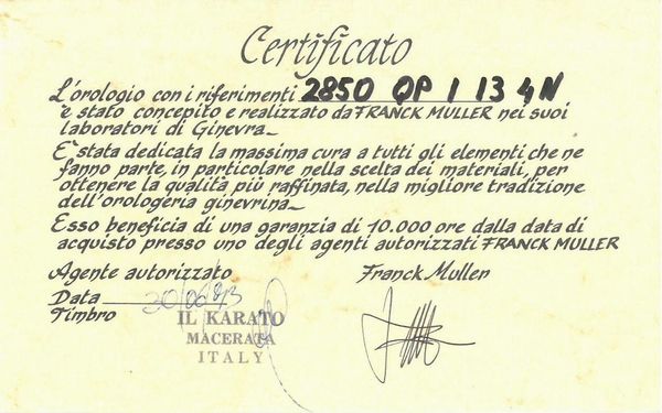 FRANCK MULLER CURVEX QUANTIEME PERPETUAL REF. 2850 QP N. IXX ANNO 1993  - Asta Orologi - Associazione Nazionale - Case d'Asta italiane