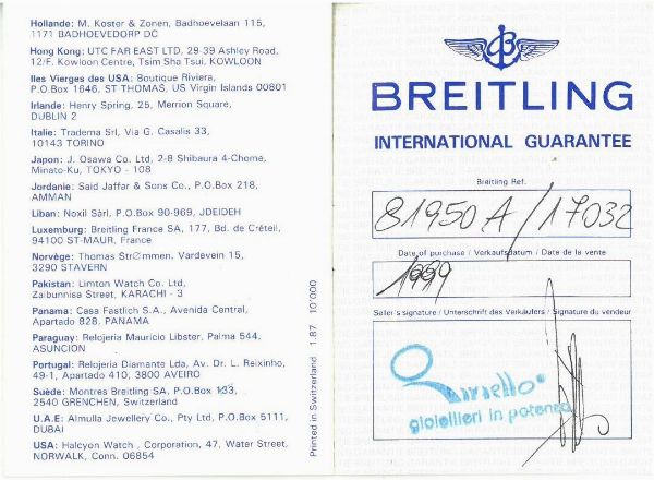 BREITLING "CHRONOMAT" REF. 81950A N. 170XX 1999  - Asta Orologi - Associazione Nazionale - Case d'Asta italiane