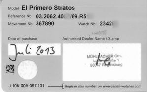 ZENITH EL PRIMERO STRATOS FLYBACK - FELIX BAUMGARTNER REF. 03.2062.4057/69 N. 234280 ANNO 2013  - Asta Orologi - Associazione Nazionale - Case d'Asta italiane