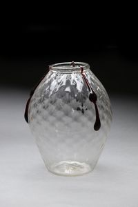 MANIFATTURA MURANESE - Vaso in vetro trasparente lavorato a ballotton decorato con applicazioni n vetro ametista.