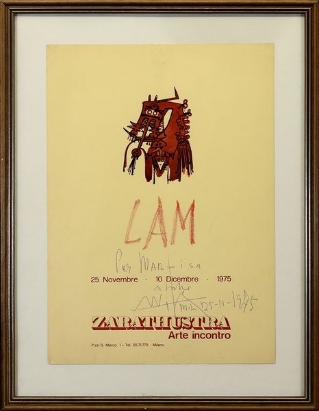 LAM WIFREDO  (1902 - 1982) : Zarathustra Arte Incontro, Milano.  - Asta ASTA 319 - ARTE MODERNA E CONTEMPORANEA (online ) - Associazione Nazionale - Case d'Asta italiane