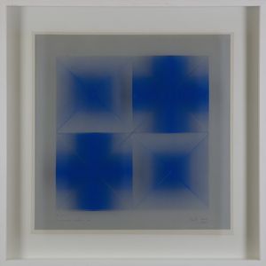 BIASI ALBERTO (n. 1937) - Progetto S4, trasparenza cinetica in blu su fondo grigio chiaro.
