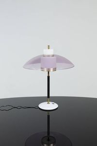 STILUX - Lampada da tavolo in ottone e metallo cromato  vetro opalino e perspex  base in marmo. Anni '60 h cm 54