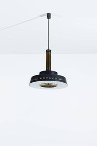 STILNOVO - Lampada a sospensione in ottone  metallo laccato e vetro. Anni '50 cm 90x46
