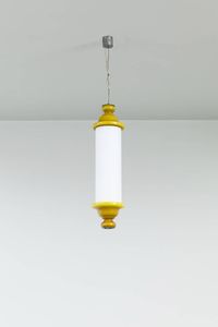 ARREDOLUCE - Lampada in vetro colorato e vetro lattimo  tige in metallo cromato. Anni '50 cm 50