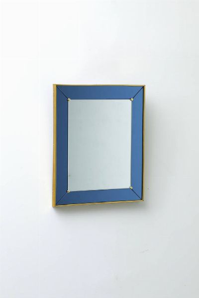 CRISTAL ART : Specchio con cornice in ottone e vetro colorato blu cobalto. Anni '60 cm 56x45  - Asta Asta 182 - Associazione Nazionale - Case d'Asta italiane