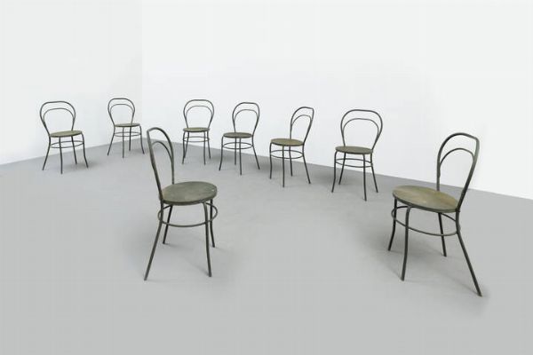 PRODUZIONE ITALIANA : Otto sedie da giardino in metallo verniciato. Anni '50 cm 83x40x40  - Asta Asta 182 - Associazione Nazionale - Case d'Asta italiane