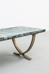 PAOLO BUFFA  attribuito : Tavolino con supporti in ottone  piano in marmo verde Alpi. Anni '50 cm 47x122x59  - Asta Asta 182 - Associazione Nazionale - Case d'Asta italiane
