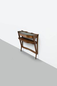 PRODUZIONE ITALIANA - Console in legno di noce  piano in vetro. Anni '50 cm 77x91x28