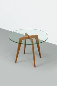 PAOLO BUFFA  nello stile di - Tavolino con struttura in legno  piano in vetro. Anni '50 cm 44x60