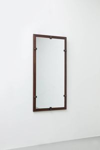 PRODUZIONE ITALIANA - Specchio con bordi in legno. Anni '50 cm 140 5x70