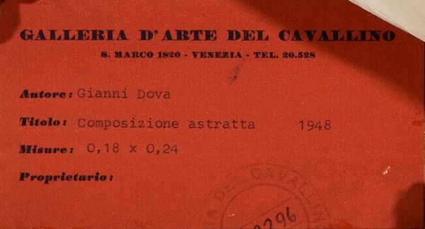 GIANNI DOVA : Composizione astratta  - Asta 86 ASTA DI ARTE MODERNA E CONTEMPORANEA - Associazione Nazionale - Case d'Asta italiane