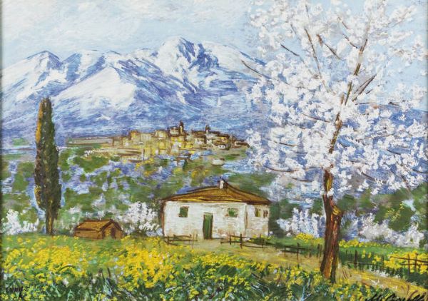 MICHELE CASCELLA Ortona (CH) 1892 - 1989 Milano : Paesaggio abruzzese  - Asta Asta 183 Grafica - Associazione Nazionale - Case d'Asta italiane