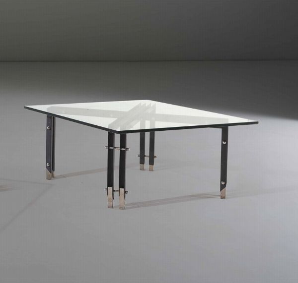 Tavolo basso con struttura in metallo, metallo nichelato e piani in vetro molato.  - Asta PopUp Design - Associazione Nazionale - Case d'Asta italiane