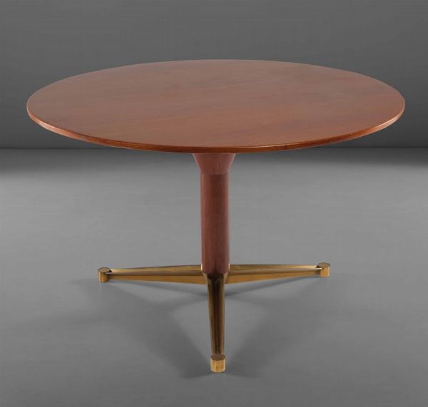 Tavolo con struttura e piano in legno, Sostegno in ottone.  - Asta PopUp Design - Associazione Nazionale - Case d'Asta italiane