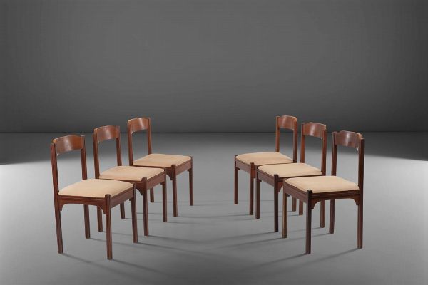 Sei sedie in legno con seduta in tessuto.  - Asta PopUp Design - Associazione Nazionale - Case d'Asta italiane