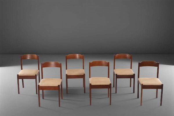 Sei sedie in legno con seduta in tessuto.  - Asta PopUp Design - Associazione Nazionale - Case d'Asta italiane