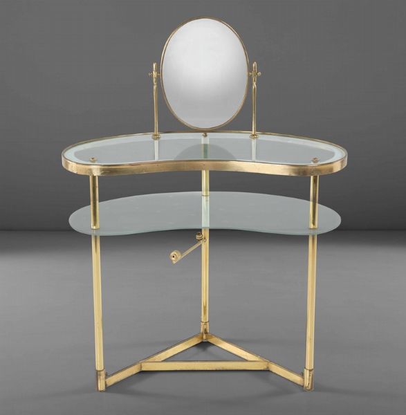 Toilette con struttura in ottone, piani in cristallo e specchio.  - Asta PopUp Design - Associazione Nazionale - Case d'Asta italiane