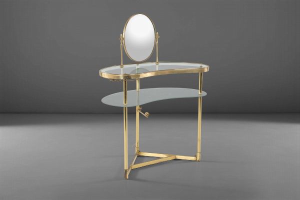 Toilette con struttura in ottone, piani in cristallo e specchio.  - Asta PopUp Design - Associazione Nazionale - Case d'Asta italiane